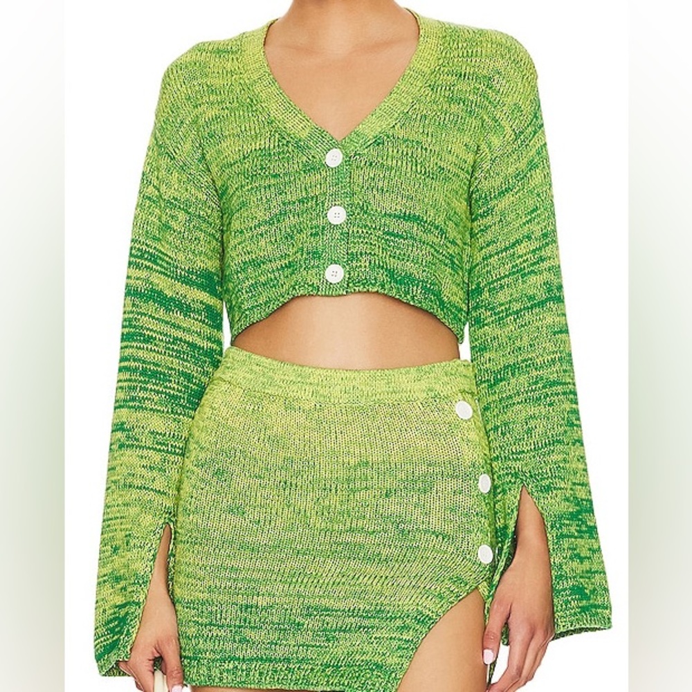 Lovers + Friends Green Marled Cropped Button Cardigan
